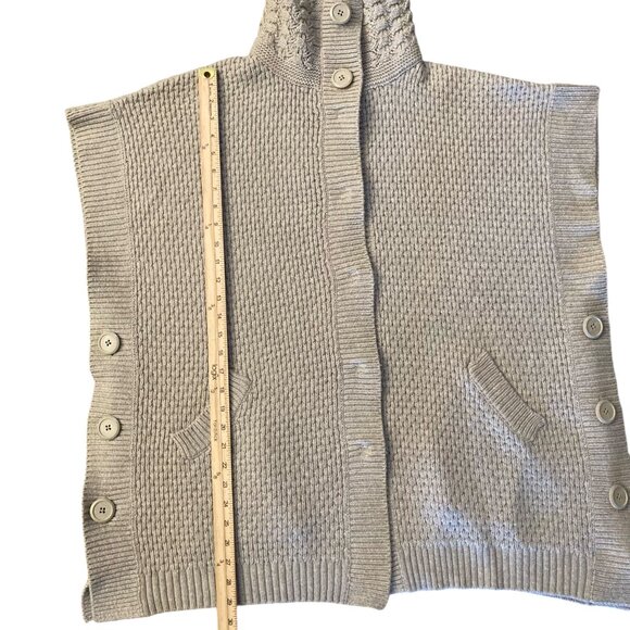McDuff Light Gray Open Snap Front Poncho Wool Cashmere Mock Neck Sweater S/M - Picture 13 of 15